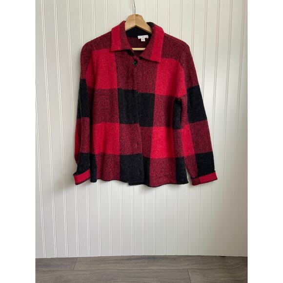 J. Jill Buffalo Plaid XS Petite Soft Wool Blend Sweater Shacket Button Front - Picture 1 of 5